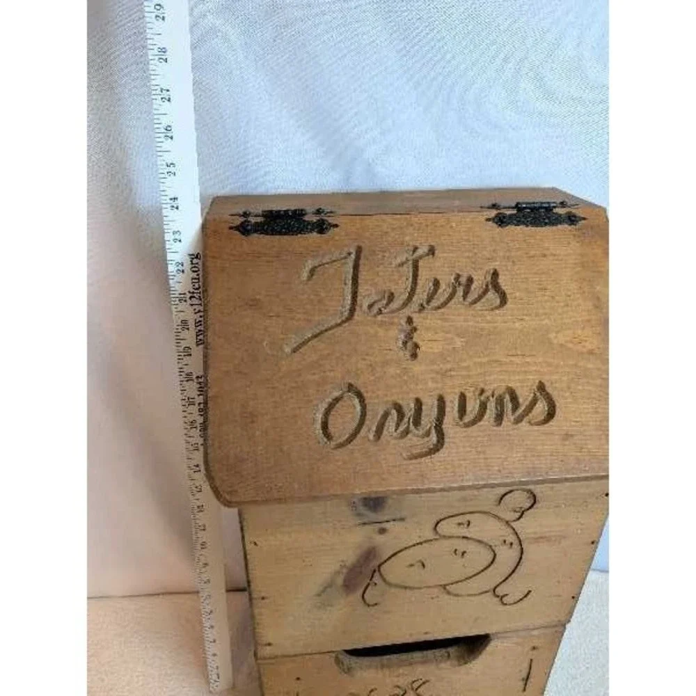 Vintage Wooden Taters & Onions Bin Storage Rustic Farmhouse Kitchen Onyuns‎